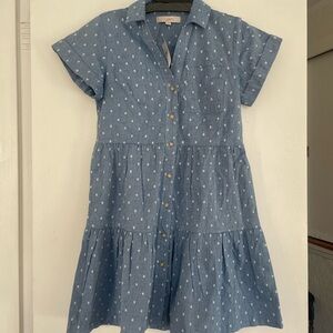 NWT Loft Denim Polka Dot Mini Dress 100% cotton Extra Small
